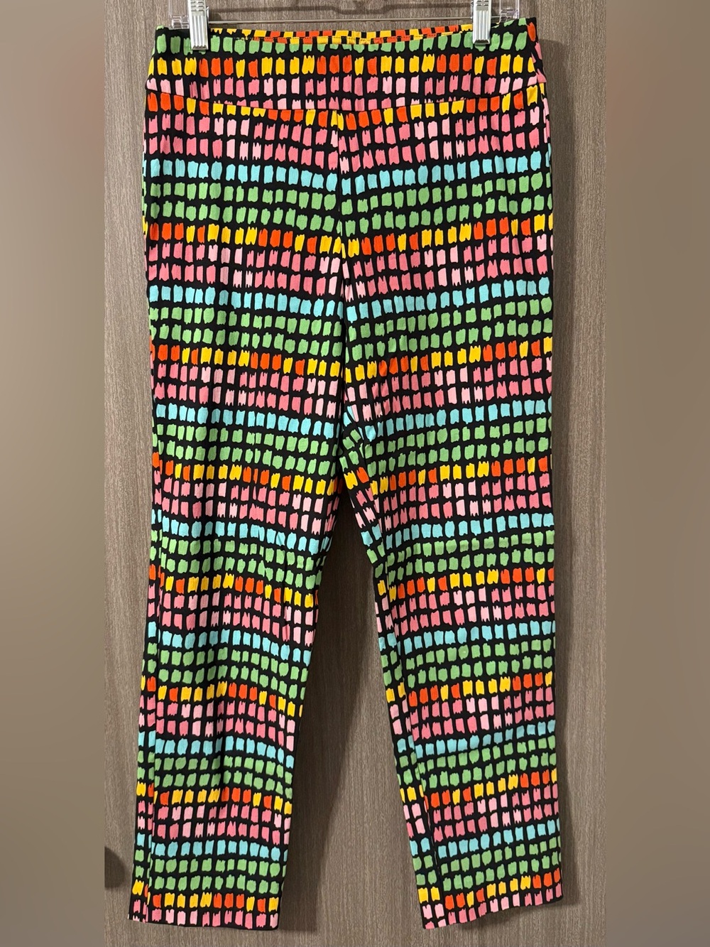 Women’s Cropped Multicolor Grid Print Ankle Pants